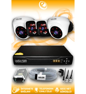 ELITCAM 4 Kameralı Panda 2 İç Kamera Set HDD'siz Full HD Gece Görüşlü Güvenlik Kamerası Sistemi
