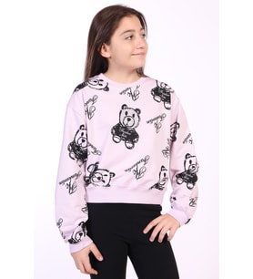 Toontoy Kız Çocuk Ayıcık Baskılı Sweatshirt (Açık Lila)
