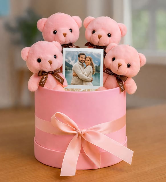 Kişiye Özel Fotoğraflı Peluş Pembe Ayıcık Buketi