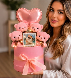 Kişiye Özel Fotoğraflı Peluş Pembe Ayıcık Buketi