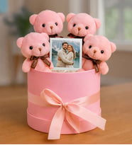 Kişiye Özel Fotoğraflı Peluş Pembe Ayıcık Buketi