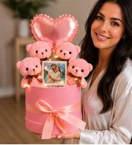 Kişiye Özel Fotoğraflı Peluş Pembe Ayıcık Buketi