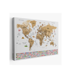 Türkçe Dünya Haritası Ayrıntılı Eğitici  Sembollü Bayraklı Kanvas Tablo 2874