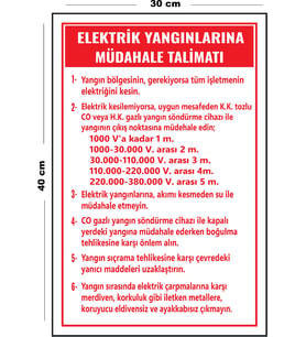 Metal Elektrik Yangınlarına Müdahale Talimatı 30 cm x 40 cm A3 Büyüklüğünde Uyarı Levhası Yönlendir