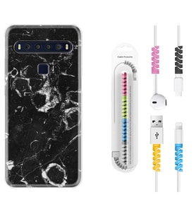 TCL 10L 10 Plus 10SE 20E 20SE 30SE L7 Kılıf Kablo Koruma Spiral Silikon Black Hole Marble 1387