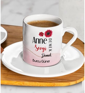Anneler Günü Hediyesi Kişiye Özel Türk Kahvesi Fincanı (Beyaz)