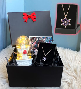 Işıklı Beyaz Melek Fanus & Ametist Taşlı Lotus Kolye – Premium Hediye Seti
