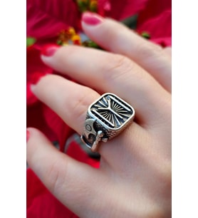 Antik Gümüş Kaplama Kayı Boyu Şekilli El Yapımı Ayarlanabilir Yüzük