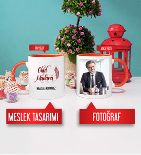Okul Müdürü Kupa Bardak Turuncu Fotoğraflı