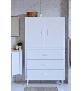 Eliusta Alia Çok Kullanışlı Dolap G:85 cm Üst Bölme Kapaklı Alt Bölme Çekmeceli 85x138x32,5 cm Modüler Dolap (Beyaz)