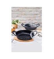 OMS Döküm Granit 4 Parça Kapaklı Sahan Set 18-22 cm Siyah