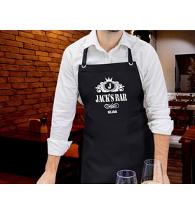 BK Gift Kişiye Özel İsimli Tarihli Bar Tasarımlı Profesyonel Siyah Mutfak Önlüğü, Aşçı Önlüğü, Şef Önlüğü, Arkadaşa Hediye-2