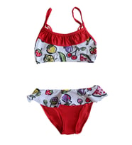Endeep Kız Çocuk Desenli Kırmızı Büstiyer Bikini Takımı