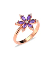 Ametist Taşlı Lotus Çiçeği Rose Gümüş Yüzük
