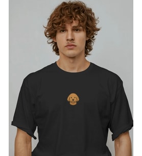 Goldendoodle Köpek Baskılı Unisex Oversize Tişört – Minimal Sevimli Poodle Mix Tasarım (Siyah)