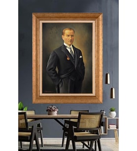 Altın Varaklı Çerçeveli Paspartulu Atatürk Tablo TR1246 (Gold)