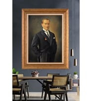 Altın Varaklı Çerçeveli Paspartulu Atatürk Tablo TR1246 (Gold)