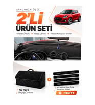 e-biz SUZUKI SWİFT (2017-2020) Uyumlu Torpido Örtüsü + Tay Tüyü Bagaj Çantası Seti - Siyah - SZ003