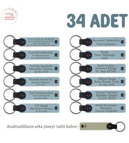 Gök Mavi & Sütlü Kahve, Sevgiliye Doğum Günü Hediyesi, Kişiye Özel İsimli Anahtarlık 34' lü Set (Gök Mavisi)