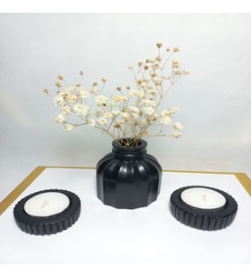 İnce Çizgili Vazo -  Modern & Minimal Dekoratif Obje, Salon ve Ofis Çiçeklik, Beyaz (Siyah)