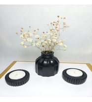 İnce Çizgili Vazo -  Modern & Minimal Dekoratif Obje, Salon ve Ofis Çiçeklik, Beyaz (Siyah)