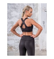 Siyah Yılan Desen Deri Görünümlü Kumaş Sırtı Çapraz Askılı Spor Büstiyer ( Sporcu Sütyeni )