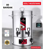 80 Bardak Elektrikli Termostatlı Paslanmaz Çelik Semaver Çay Otomatı Makinesi (Metal)
