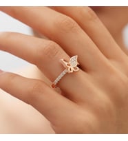 925 AYAR ROSE GOLD KAPLAMA ZİRKON TAŞLI  KELEBEK GÜMÜŞ YÜZÜK (Rose - Gold)