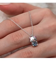 Gümüş Mistik Topaz Taşlı Sevimli Kedi Kolye