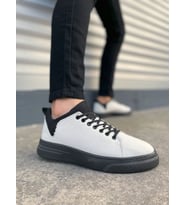 JY204 Flex Bağcıklı Keten Kumaş Erkek Günlük Sneaker Ayakkabı KST - Beyaz/Siyah