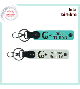 Unutulmaz Hediye– Çocuk Ve Ayyıldız Kişiselleştirilebilir Anahtarlık x2 Set, Turkuaz-Beyaz