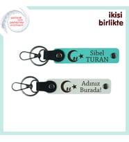 Unutulmaz Hediye– Çocuk Ve Ayyıldız Kişiselleştirilebilir Anahtarlık x2 Set, Turkuaz-Beyaz
