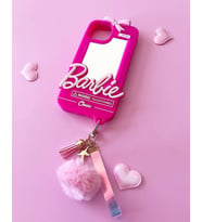 iPhone Uyumlu Aynalı Ponponlu Barbie Silikon Kılıf (Pembe)