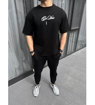 Unisex Baskılı Oversize T-Shirt - Siyah