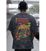 Tasarım Marvel Tale Avengers Kahramanlar Sırt Baskılı Unisex Oversize Eskitme Yıkamalı Tişört