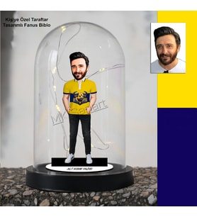 Kişiye Özel Taraftar Sarı Lacivert Karikatürlü Fanus Biblo – LED Işıklı Tasarım