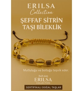 Sertifikalı Şeffaf Sitrin Doğal Taş Bileklik - 8x8 mm Bereket Bolluk Mutluluk Enerjisi Taşı (Çok Renkli)