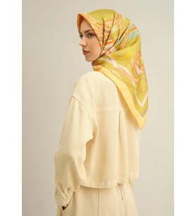 Armine Sura İpek Eşarp 9315-57 Sarı Karışık Desen