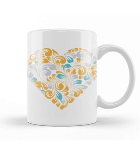 Ornamental Heart Aşk Kalp Kupa Bardak Porselen