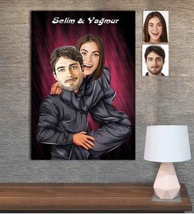 Kişiye Özel Karikatür Baskılı Ahşap Tablo Sevgili-13 30x40