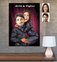 Kişiye Özel Karikatür Baskılı Ahşap Tablo Sevgili-13 30x40