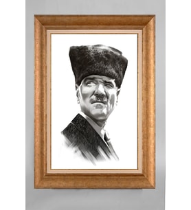 Altın Varaklı Çerçeveli Paspartulu Atatürk Tablo a279 (Gold)