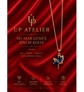 925 Ayar Gümüş İthal Zincirli Zirkon Mavi Taşlı Kelebek Model 40-45cm Ayarlanabilir