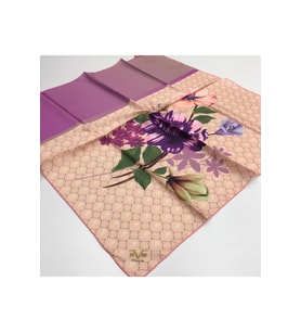 Çiçekli Desen Gold Seri Twill Eşarp Eşarp Askısı ile Birlikte 90x90 cm Pudra Mor