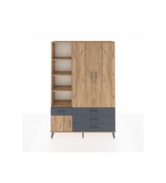 Arges Dolap 5 Raflı 4 Çekmeceli Tek Askılı 132x30x195 Çam-Çam/Antrasit
