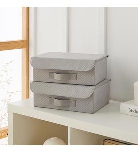 Ocean Home Textile 2'li Gri Balıksırtı Kapaklı Kutu Set 30 x 23 x 11 cm
