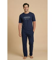 Mirano 8108 Penye Brooklyn Yazılı Erkek Yazlık Kısa Kollu Cepli Pijama Takımı