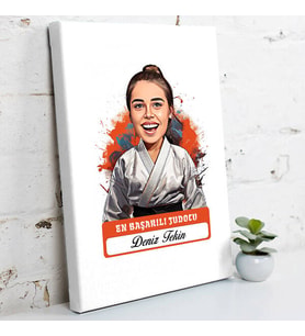 Kişiye Özel Hediye Karikatürlü En Başarılı Kadın Judocu Kanvas Tablo