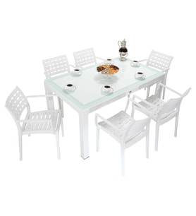 Mandella Wood 90x150 Cafe Koltuk Camlı Masa Takımı BEYAZ