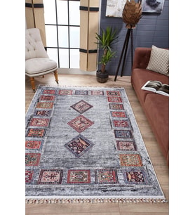 Dijital Kaymaz Yıkanabilir Gri Geometrik Salon Halısı Mutfak Halısı Koridor Halısı Yolluk HLN5014